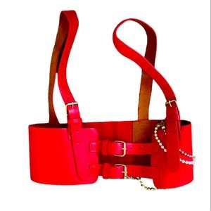 Faux leather harness with chain attachment